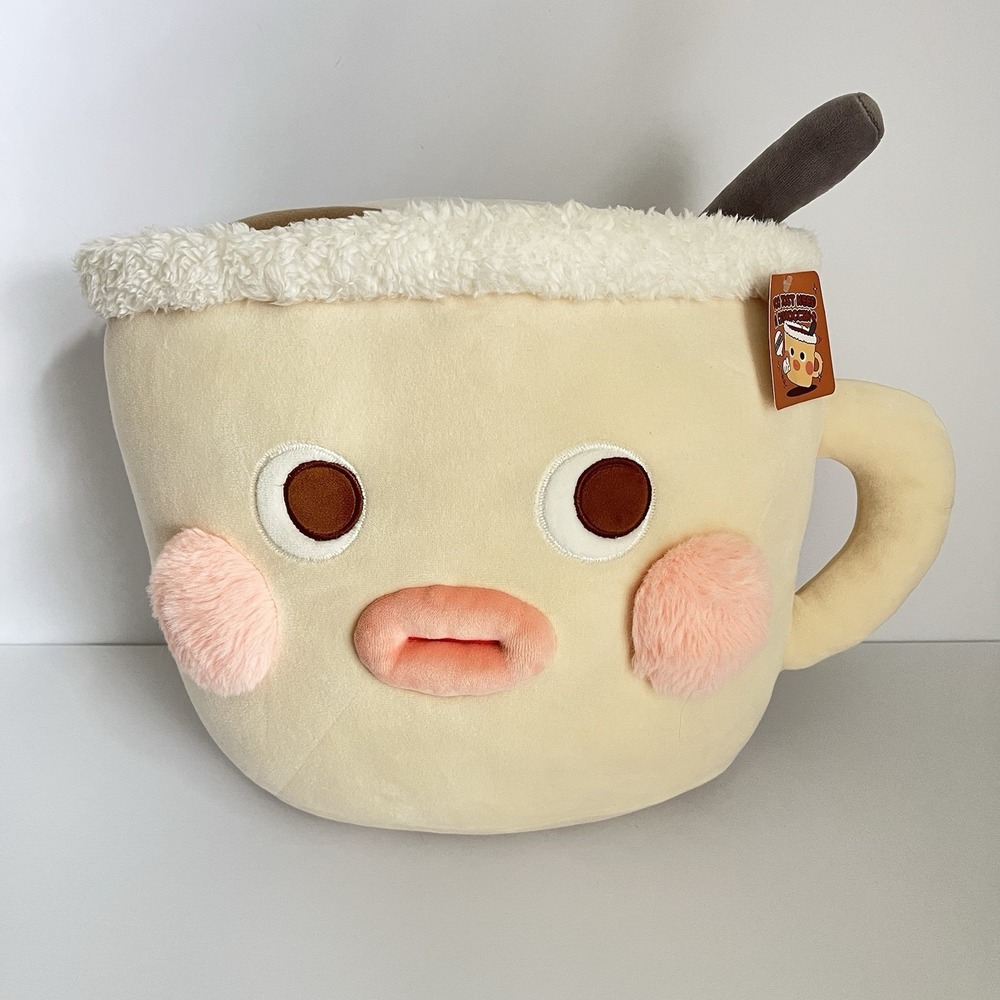 MINISO‎ Plush Cappuccino hot coffee cup  large face 11" anime straw